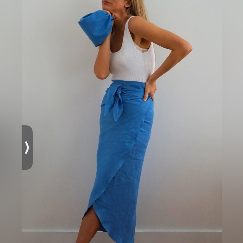 Blue Linen Wrap Skirt by BARDO Collective